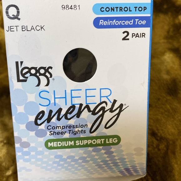 2 pair New Control Top Jet Black Pantyhose - Picture 2 of 2